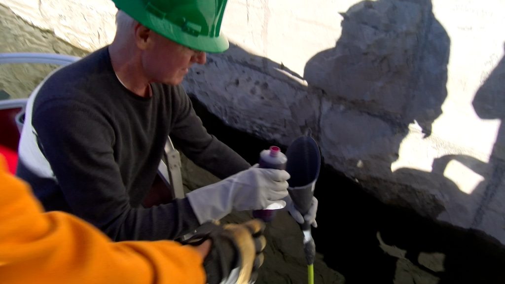 Engineers conduct dye testing at Lake Purdy Dam November 4, 2025.